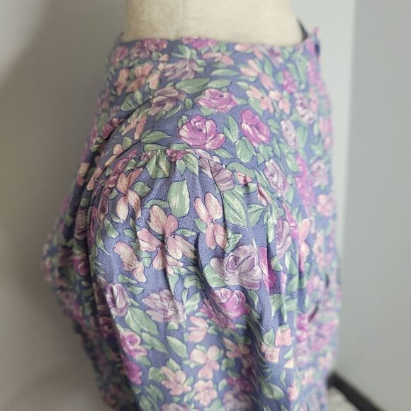 VINTAGE 70s dress blue floral puff sleeve button back rayon S - Picture 5 of 10